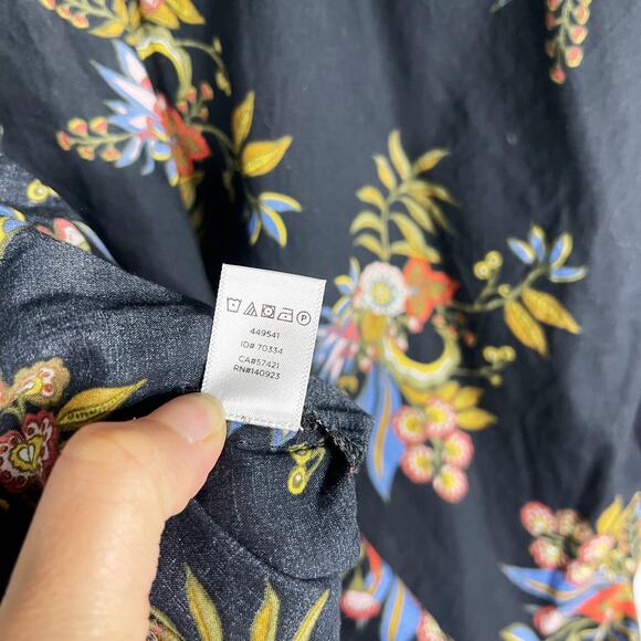 LOFT M Navy Blue Floral Lantern Sleeve Blouse Button Back 3/4 Sleeve Flowermix - Picture 9 of 10